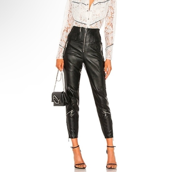 Revolve Divine Heritage Vegan Leather Ultra High Waist Moto Pant Black Medium - Picture 1 of 15